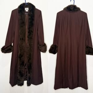 Vintage Penny Lane Faux Fur Long Coat Y2K Brown Jacket